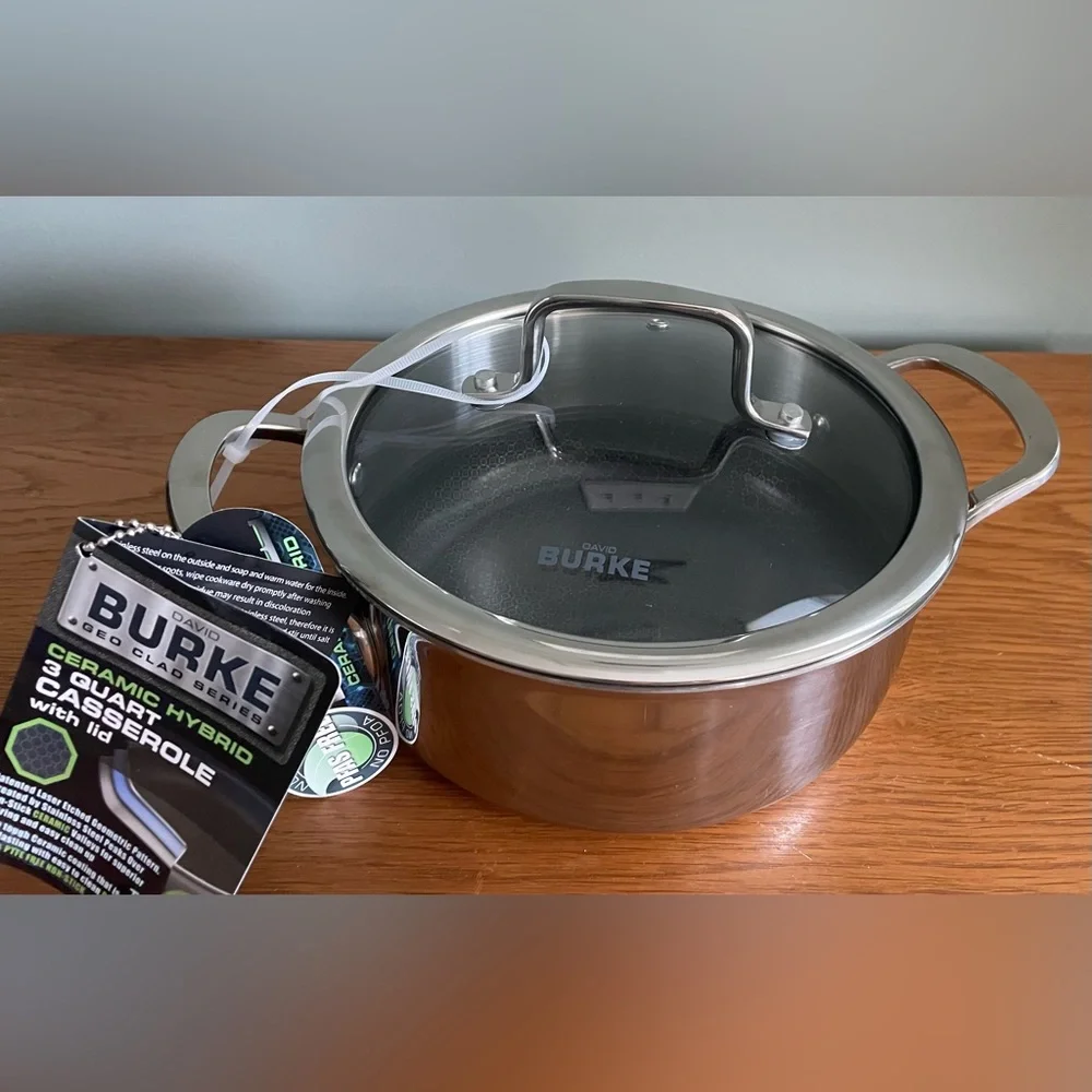 NEW David Burke Geo Clad 3 Qt Casserole Ceramic Hybrid With Lid Safe Up To 500F